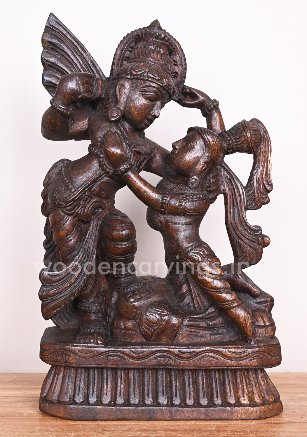 Handcrafted Beautiful Lord Krishna with Love Radha Standing Light Weight Wooden Sculpture 19'"