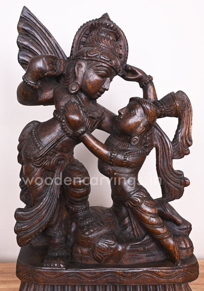 Handcrafted Beautiful Lord Krishna with Love Radha Standing Light Weight Wooden Sculpture 19'"