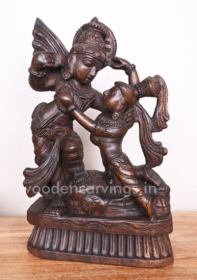 Handcrafted Beautiful Lord Krishna with Love Radha Standing Light Weight Wooden Sculpture 19'"