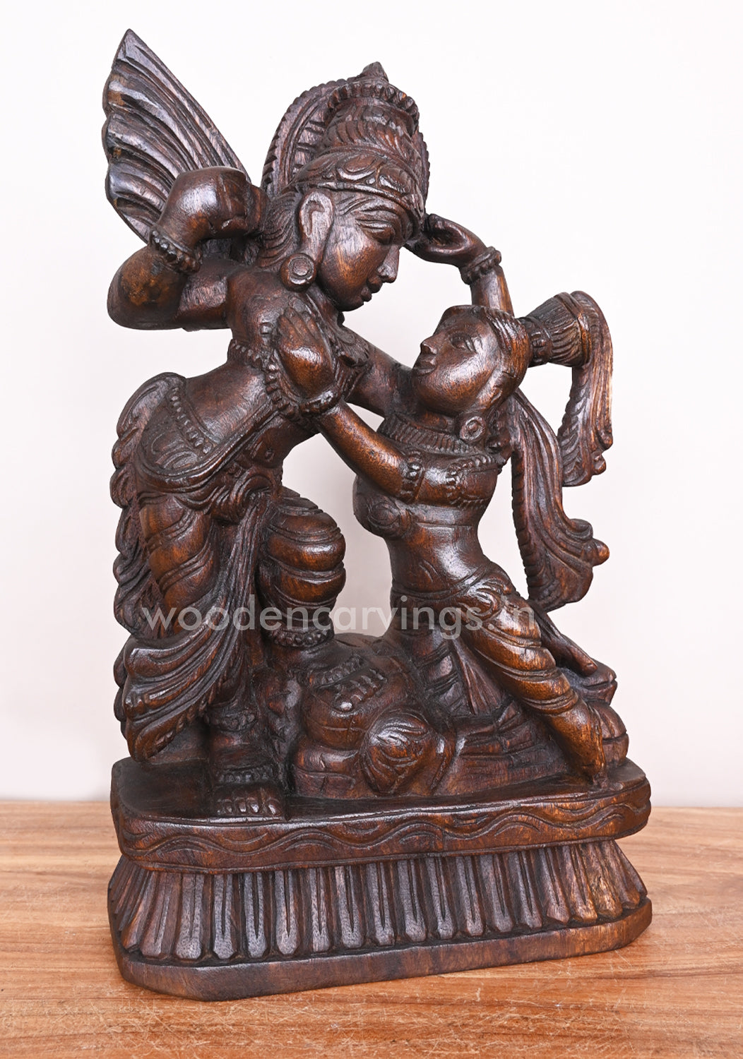 Handcrafted Beautiful Lord Krishna with Love Radha Standing Light Weight Wooden Sculpture 19'"
