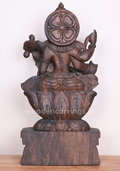 Vidyarupa Saraswathi Seated on Lotus Holding Rosary and Veena in Her Beautiful Hand Sculpture 25"