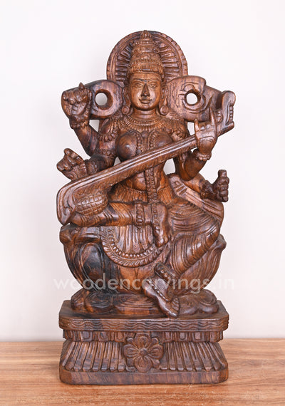 Vaishnava Saraswathi Maa Detaily Handmade With Fine Finishing Wooden Sculpture 24"