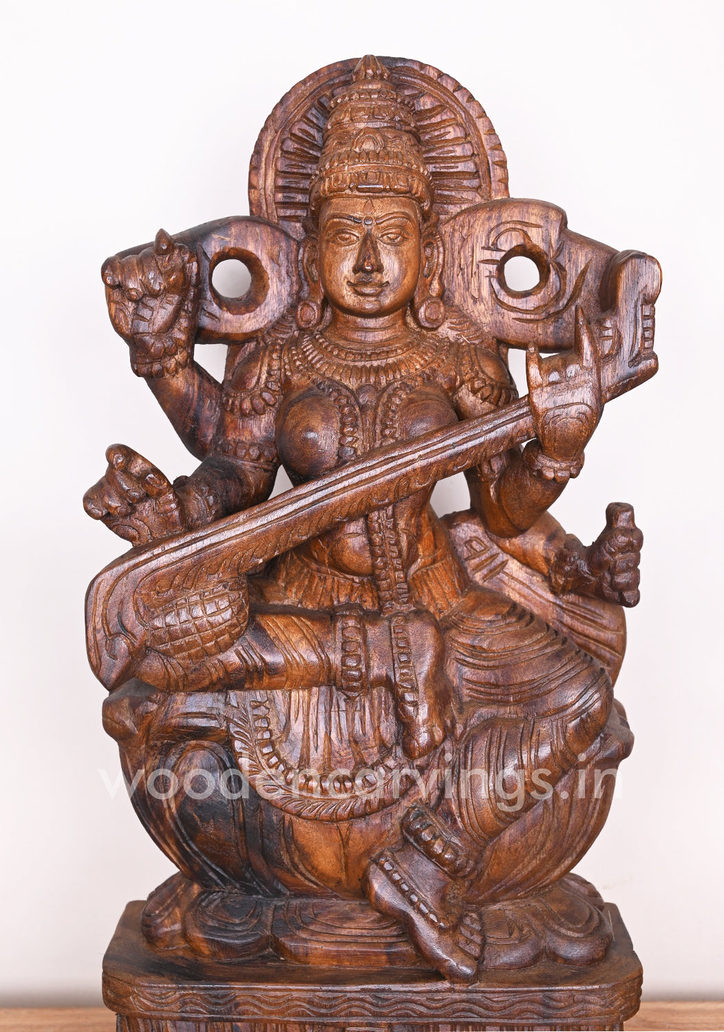Vaishnava Saraswathi Maa Detaily Handmade With Fine Finishing Wooden Sculpture 24"