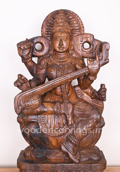 Vaishnava Saraswathi Maa Detaily Handmade With Fine Finishing Wooden Sculpture 24"