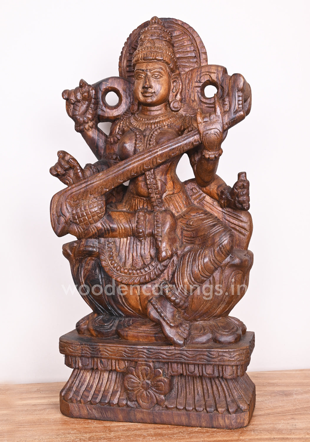 Vaishnava Saraswathi Maa Detaily Handmade With Fine Finishing Wooden Sculpture 24"