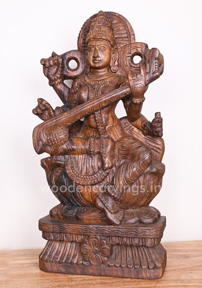 Vaishnava Saraswathi Maa Detaily Handmade With Fine Finishing Wooden Sculpture 24"