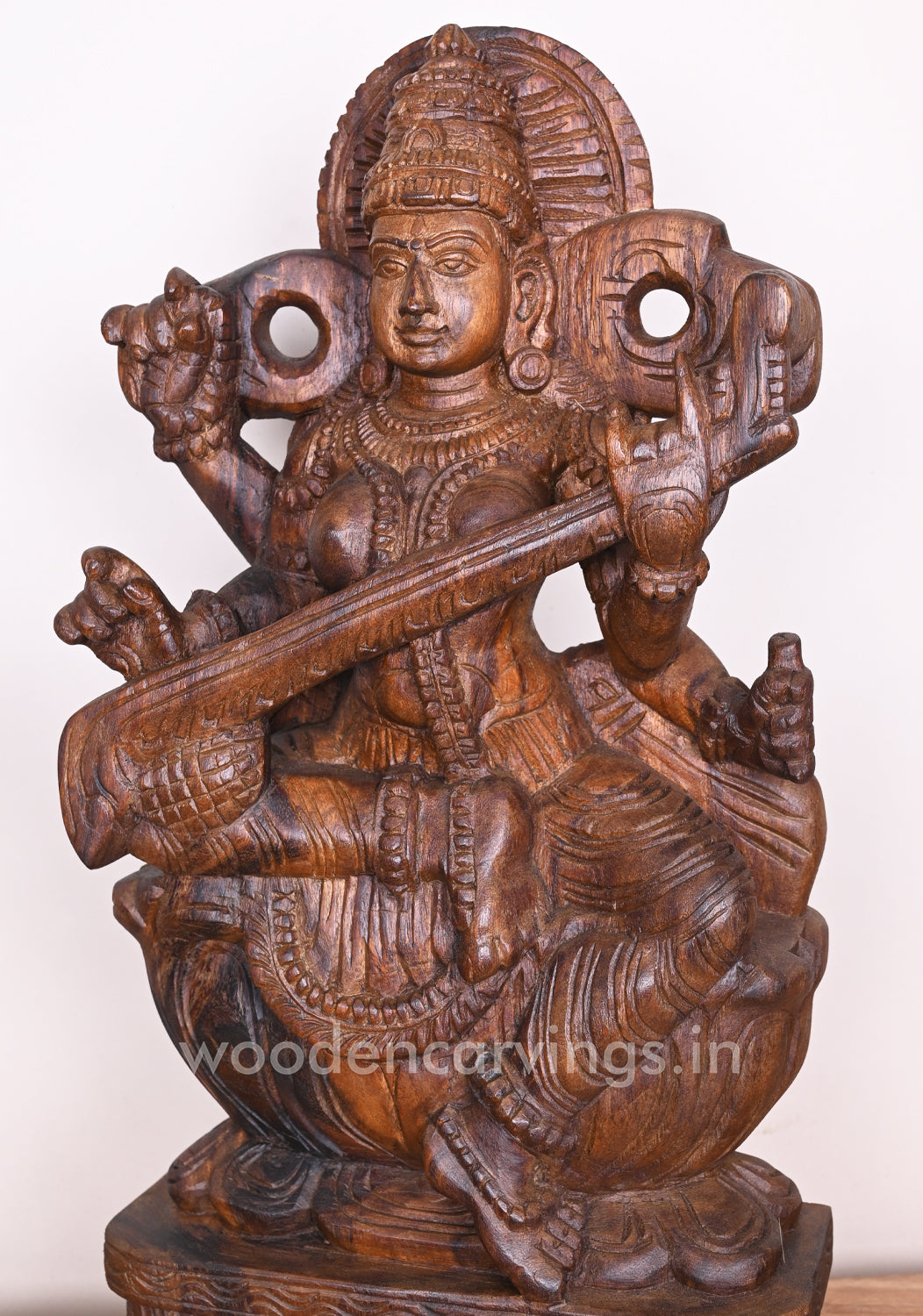 Vaishnava Saraswathi Maa Detaily Handmade With Fine Finishing Wooden Sculpture 24"