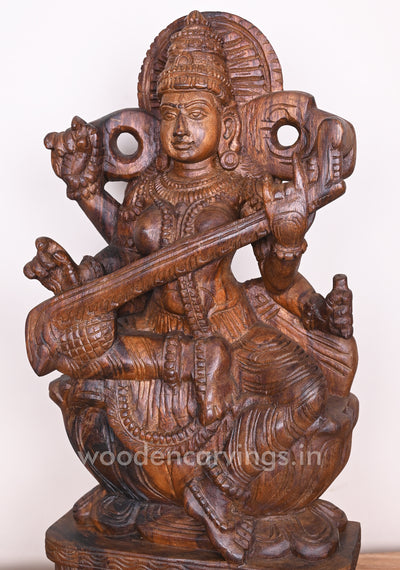 Vaishnava Saraswathi Maa Detaily Handmade With Fine Finishing Wooden Sculpture 24"