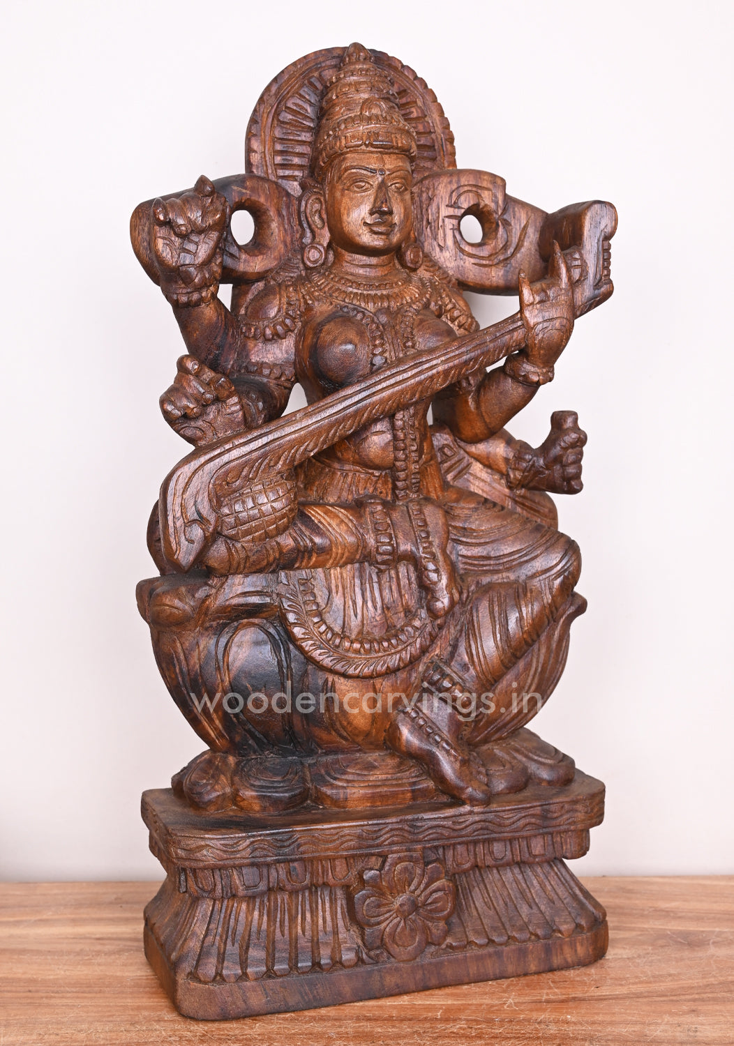 Vaishnava Saraswathi Maa Detaily Handmade With Fine Finishing Wooden Sculpture 24"