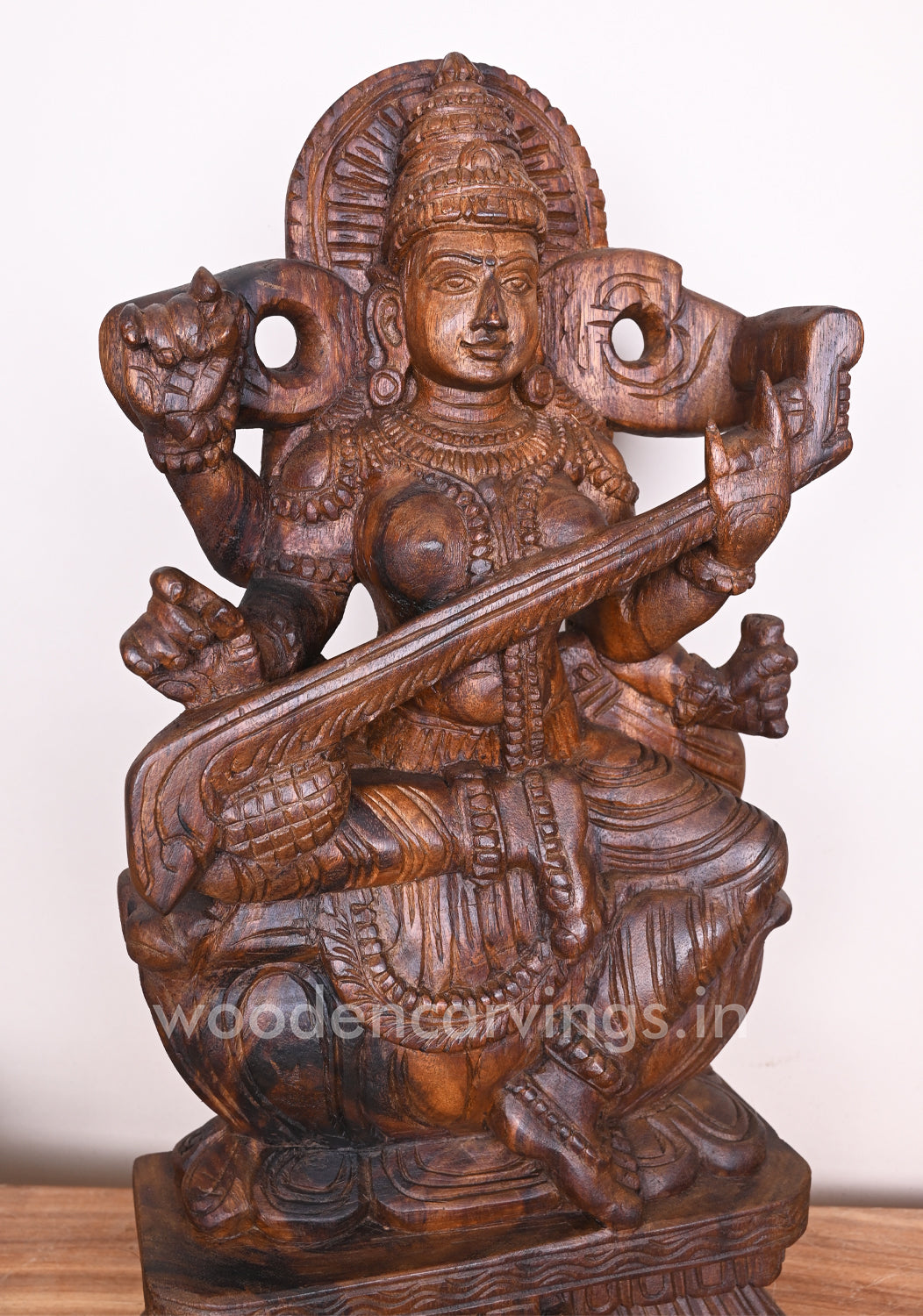 Vaishnava Saraswathi Maa Detaily Handmade With Fine Finishing Wooden Sculpture 24"