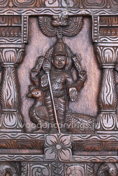 Lord Murugar Holding Velayutha and Standing with Peacock Pillar Design Kavadi Wall Mount 25"