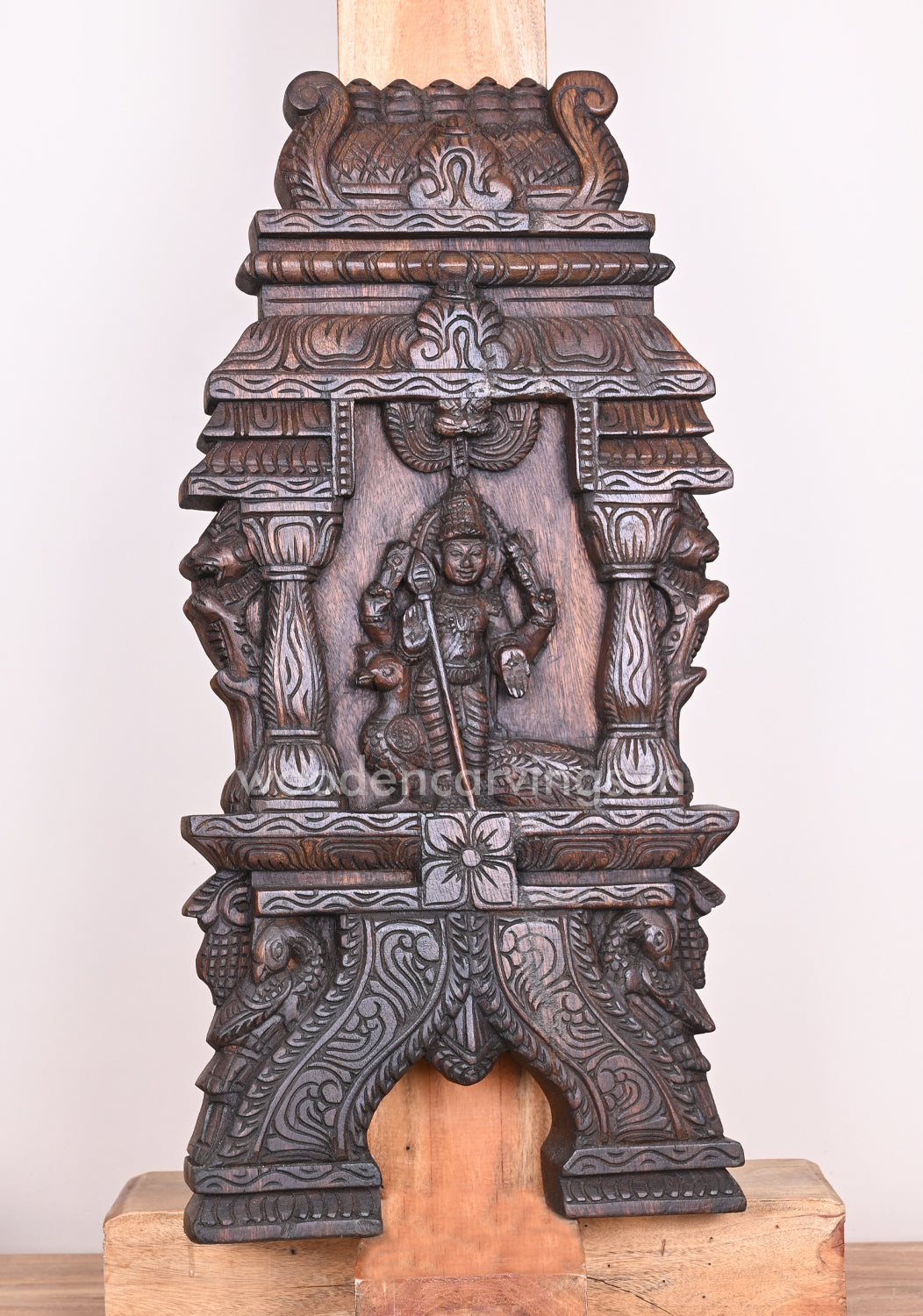 Lord Murugar Holding Velayutha and Standing with Peacock Pillar Design Kavadi Wall Mount 25"
