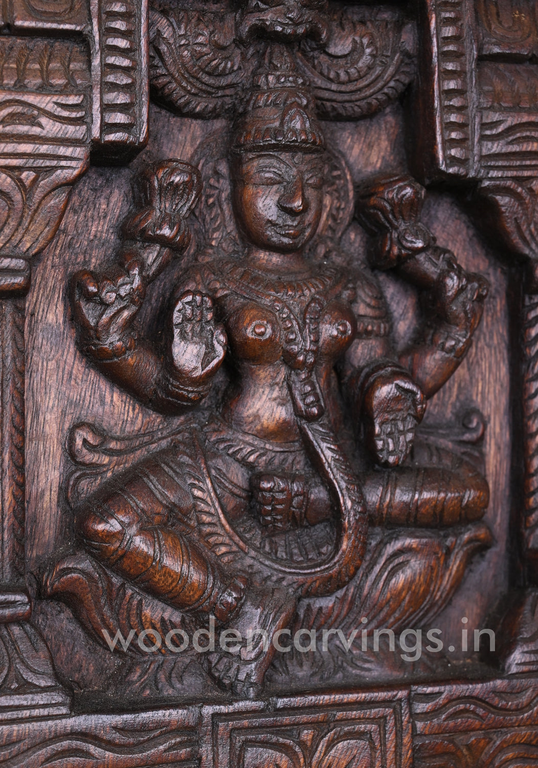 Wealthy Goddess Maha Lakshmi Wooden Pillar Yaazhi With Parrot Design Kavadi Wall Mount 25"