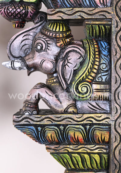 Colourful Upraised Trunk Wooden Grey Elephants Vaagai Wood Wall Brackets 15"