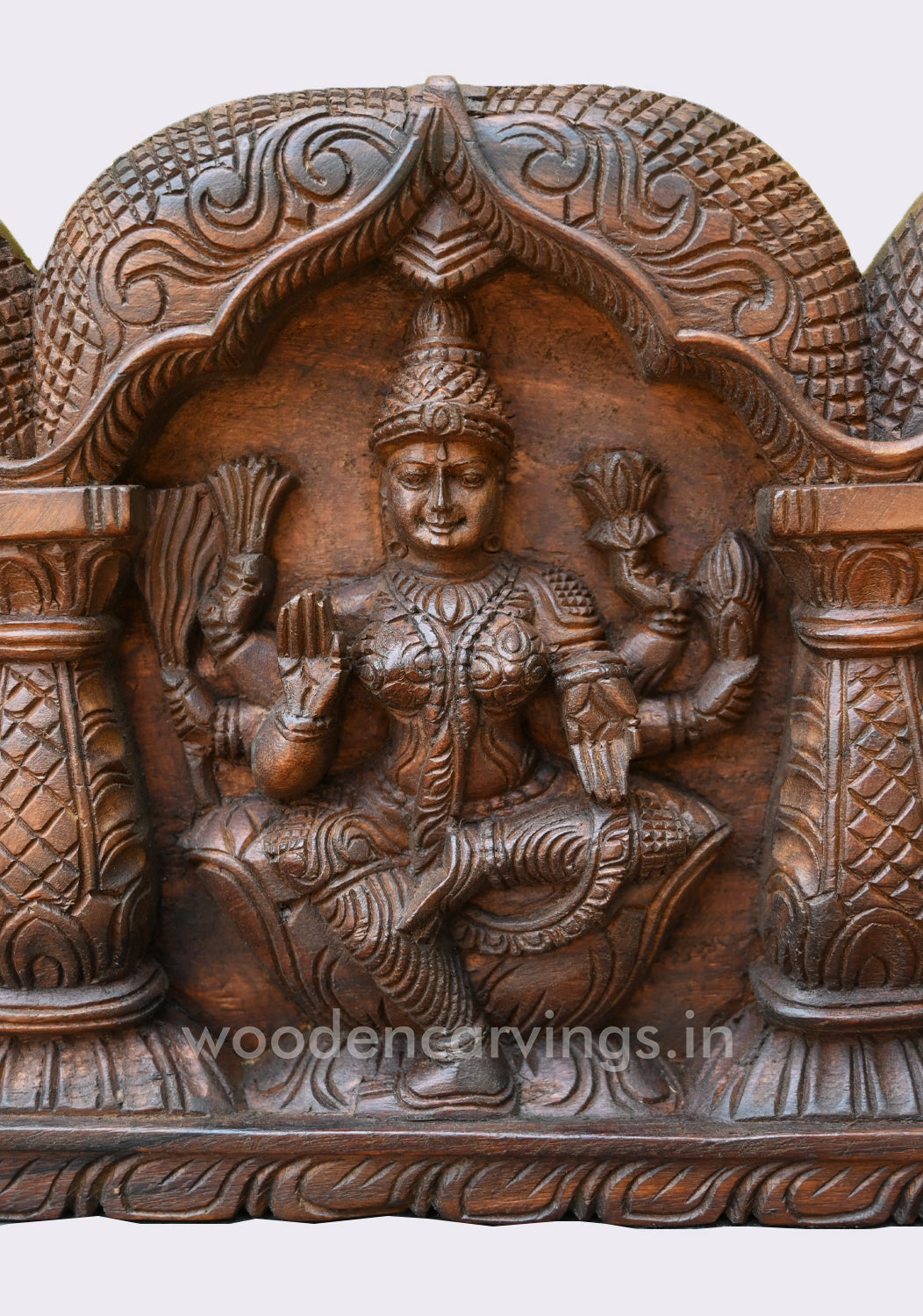 Wooden Horizontal Eight Forms of Lakshmi Called  "Astalakshmi"  Pillar Design Wall Panel 72"
