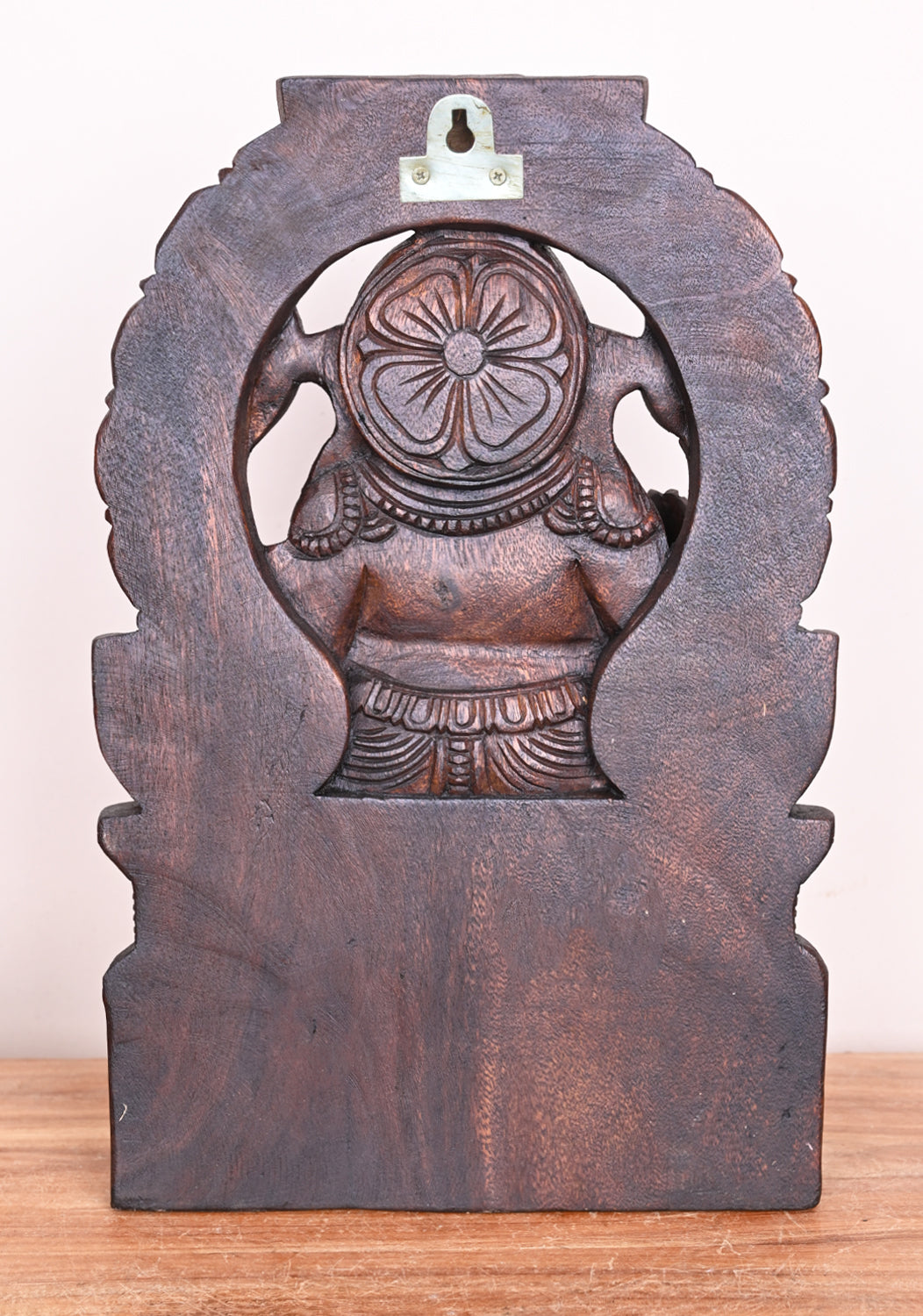 Handmade Art of Arch Ganesha on Lotus and Blessing People in Mudra Abhaya Wooden Sculpture 17"