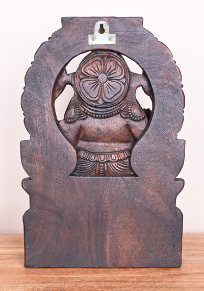 Handmade Art of Arch Ganesha on Lotus and Blessing People in Mudra Abhaya Wooden Sculpture 17"