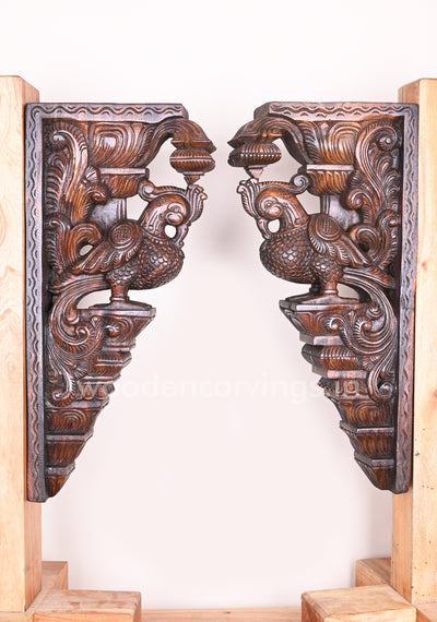 Fascinating Hamsa (Annapakshi) Hooks Fixed Handmade Wooden Vaagai Wood Wall Brackets 24"