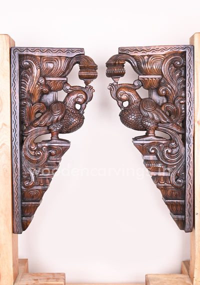 Fascinating Hamsa (Annapakshi) Hooks Fixed Handmade Wooden Vaagai Wood Wall Brackets 24"