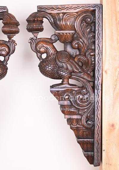 Fascinating Hamsa (Annapakshi) Hooks Fixed Handmade Wooden Vaagai Wood Wall Brackets 24"