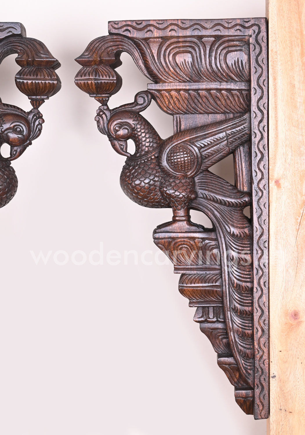 Having Beautiful Feathers Paired Wooden Parrot Detaily Handmade Vaagai Wood Wall Brackets 24"