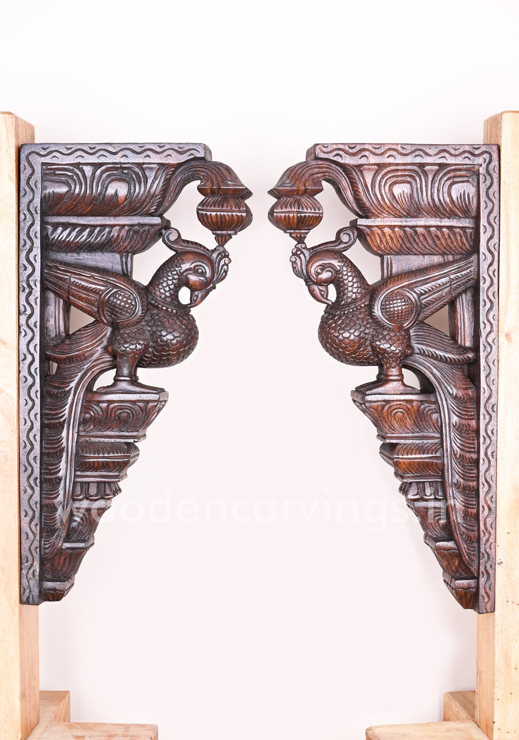 Having Beautiful Feathers Paired Wooden Parrot Detaily Handmade Vaagai Wood Wall Brackets 24"