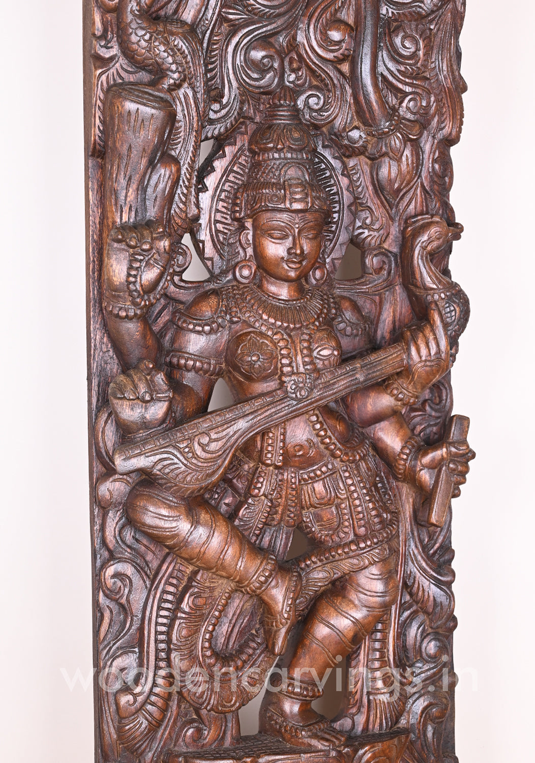 Mesmerizing Abhinaya Saraswathi Dancing on Lotus and Holding Veena Floral Design Wall Mount 48"