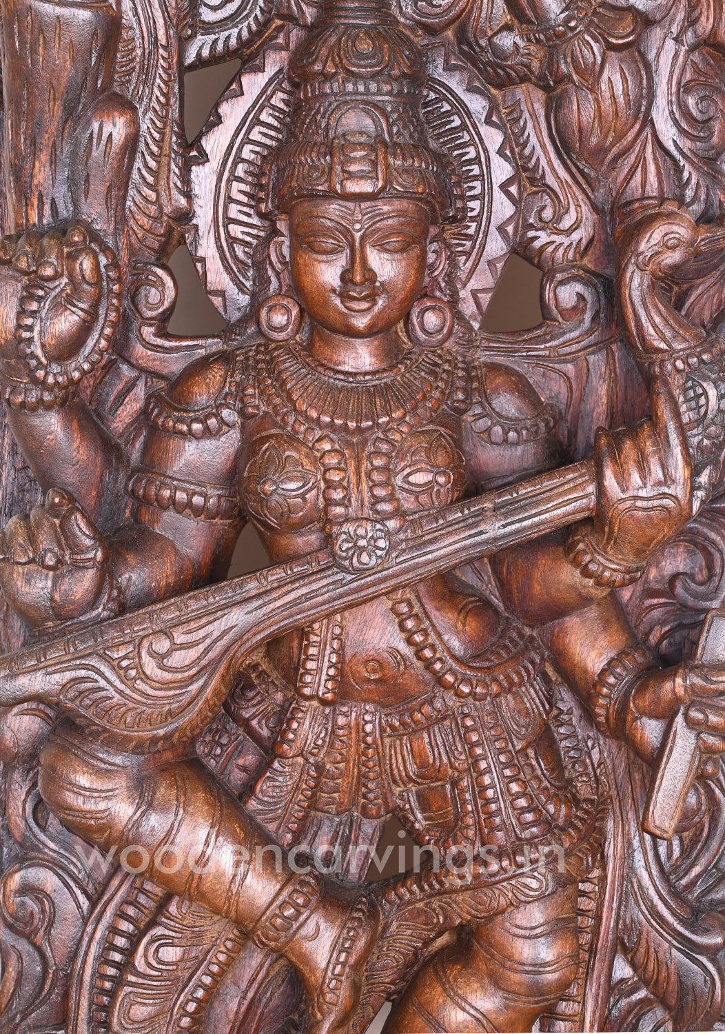 Mesmerizing Abhinaya Saraswathi Dancing on Lotus and Holding Veena Floral Design Wall Mount 48"