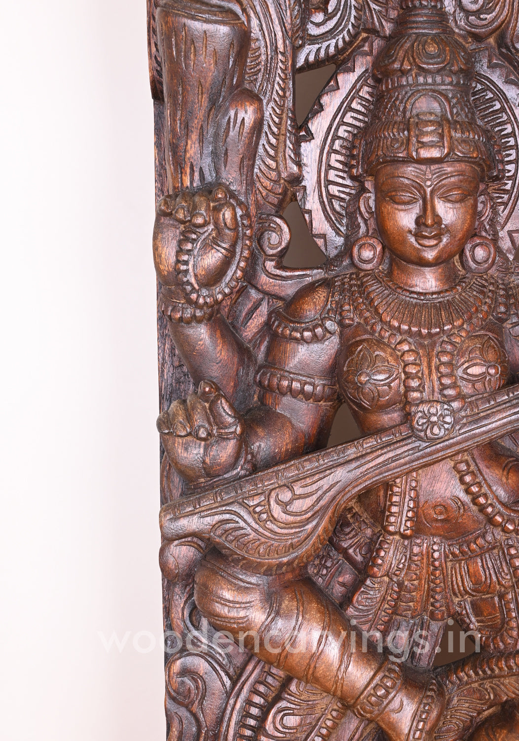 Mesmerizing Abhinaya Saraswathi Dancing on Lotus and Holding Veena Floral Design Wall Mount 48"