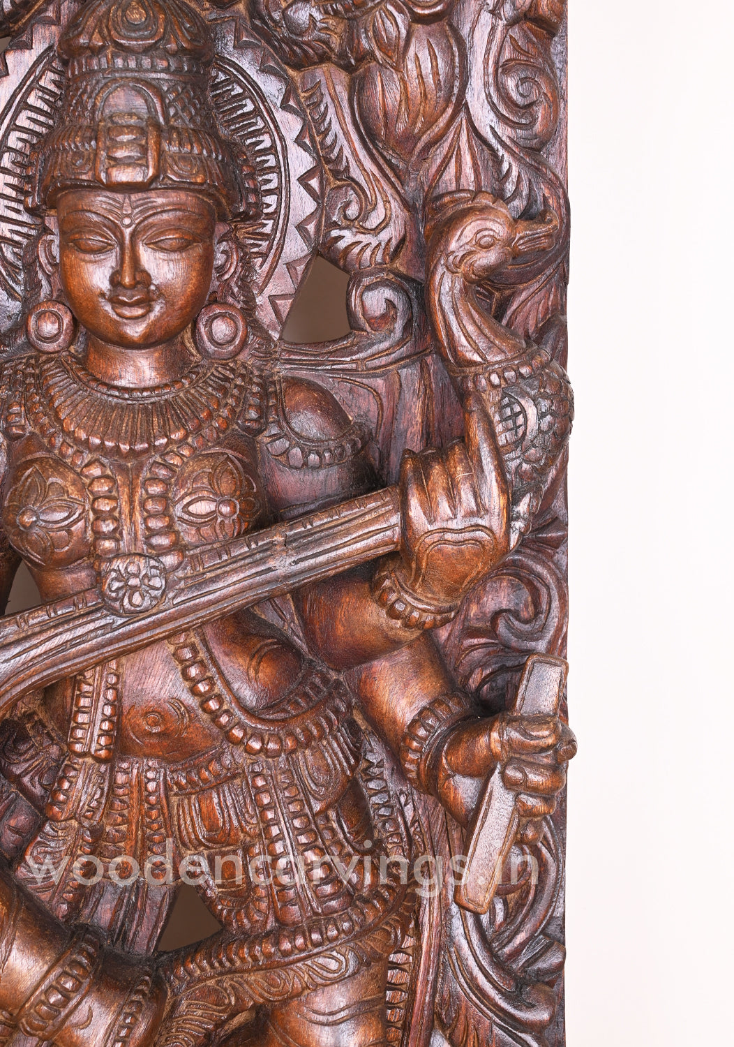 Mesmerizing Abhinaya Saraswathi Dancing on Lotus and Holding Veena Floral Design Wall Mount 48"