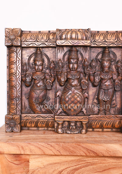 Preserver Mahavishnu Ten Powerful Dasavatar Horizontal Zig Zag Design Wooden Wall Panel 48"