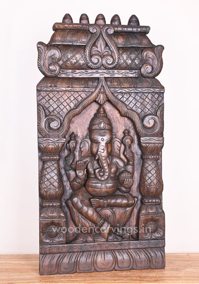 Pillar with Mandap Design Ganapathi Seated on Lotus Wooden Handmade Kavadi Wall Mount 37"