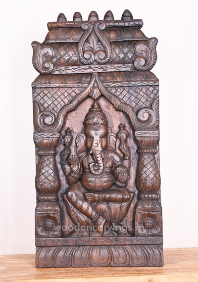 Pillar with Mandap Design Ganapathi Seated on Lotus Wooden Handmade Kavadi Wall Mount 37"