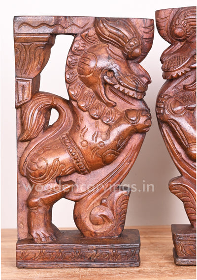 Mythical Animal Combination of Lion and Elephant Powerful Yaazhi Wooden Wax brown Wall Mount 13"