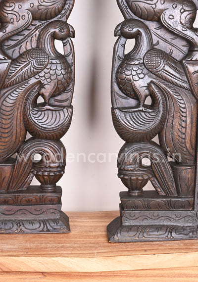Handmade Beautiful Man Seated on Horse With Hamsa Bird and Wooden Yaazhi Paired Wall Mount 38"