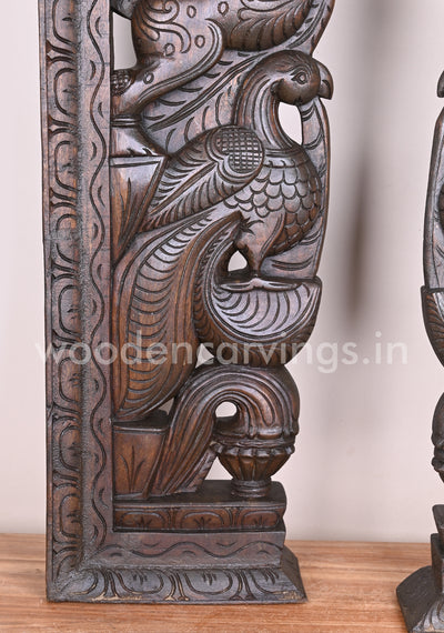 Handmade Beautiful Man Seated on Horse With Hamsa Bird and Wooden Yaazhi Paired Wall Mount 38"