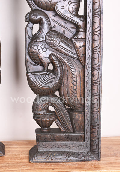 Handmade Beautiful Man Seated on Horse With Hamsa Bird and Wooden Yaazhi Paired Wall Mount 38"