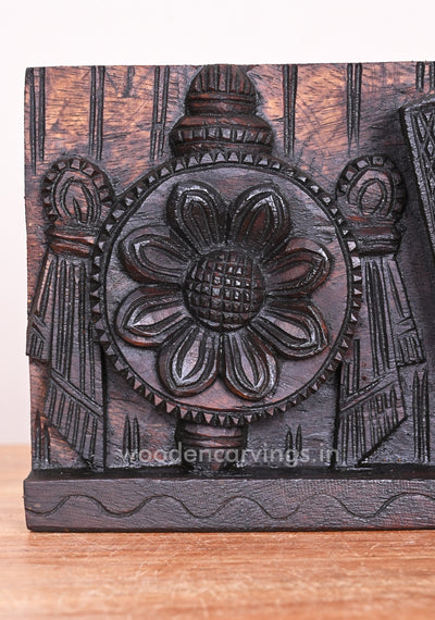 Wooden Mangala Chanku Nama Chakra Wax Brown Horizontal Hooks Fixed Wall Panel 15"