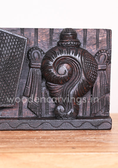 Wooden Mangala Chanku Nama Chakra Wax Brown Horizontal Hooks Fixed Wall Panel 15"