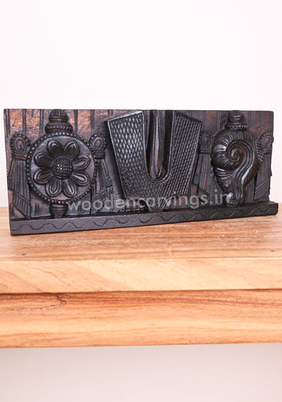 Wooden Mangala Chanku Nama Chakra Wax Brown Horizontal Hooks Fixed Wall Panel 15"