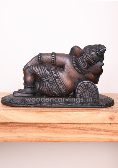 Reclining Maha Ganapathi on Pillow Ready to Decor For Your Pooja Room Wax Brown Wooden Wall Mount 16"