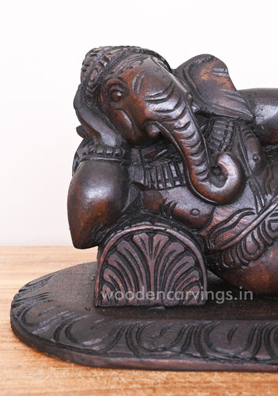 Reclining Maha Ganapathi on Pillow Ready to Decor For Your Pooja Room Wax Brown Wooden Wall Mount 16"