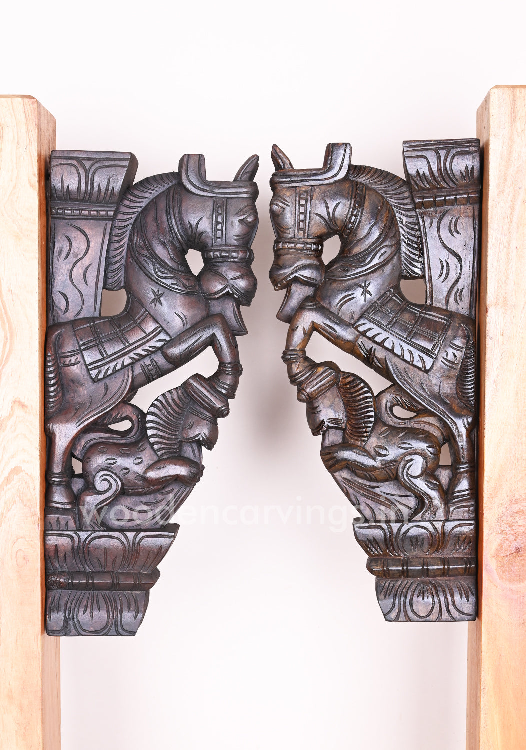 Wooden Handmade Horse Upraised Legs on Animal Lion Wooden Light Weight Wall Brackets 18"
