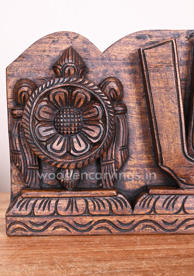 Vishnu Chanku Nama Chakra Home Decor Wax Brown Vaagai Wood Hooks Fixed Wall Panel 15"