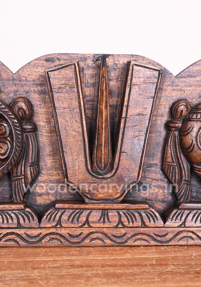 Vishnu Chanku Nama Chakra Home Decor Wax Brown Vaagai Wood Hooks Fixed Wall Panel 15"