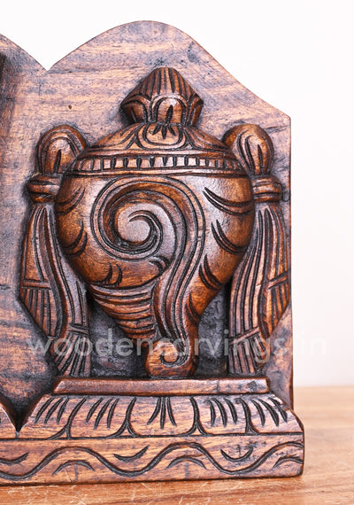 Vishnu Chanku Nama Chakra Home Decor Wax Brown Vaagai Wood Hooks Fixed Wall Panel 15"