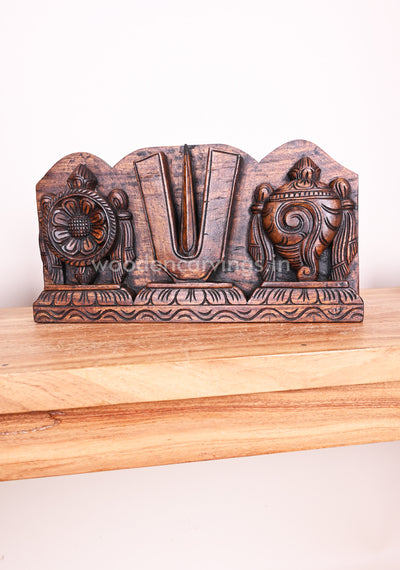 Vishnu Chanku Nama Chakra Home Decor Wax Brown Vaagai Wood Hooks Fixed Wall Panel 15"
