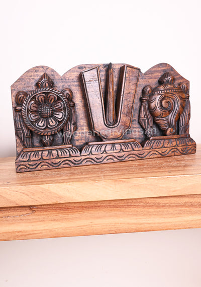 Vishnu Chanku Nama Chakra Home Decor Wax Brown Vaagai Wood Hooks Fixed Wall Panel 15"