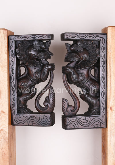 Wooden Standing Paired Yaazhi Handmade Light Weight Wax Brown Wall Decor Wall Brackets 13"