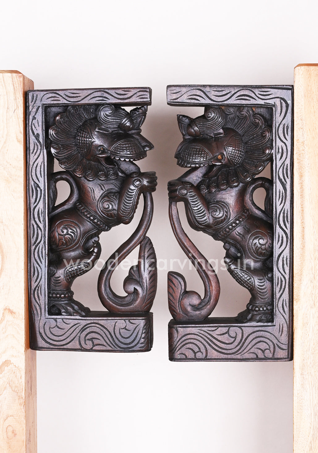 Wooden Standing Paired Yaazhi Handmade Light Weight Wax Brown Wall Decor Wall Brackets 13"